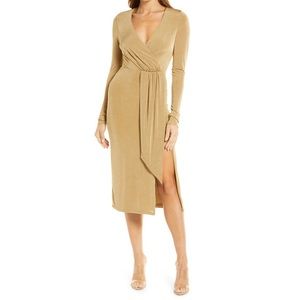 NWT New! Women’s Good American Shimmer Wrap Pale Gold Dress